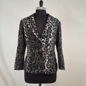 Womans Winter Business Career Suit Blazer Jacket Sz M Animal Print Tailored
